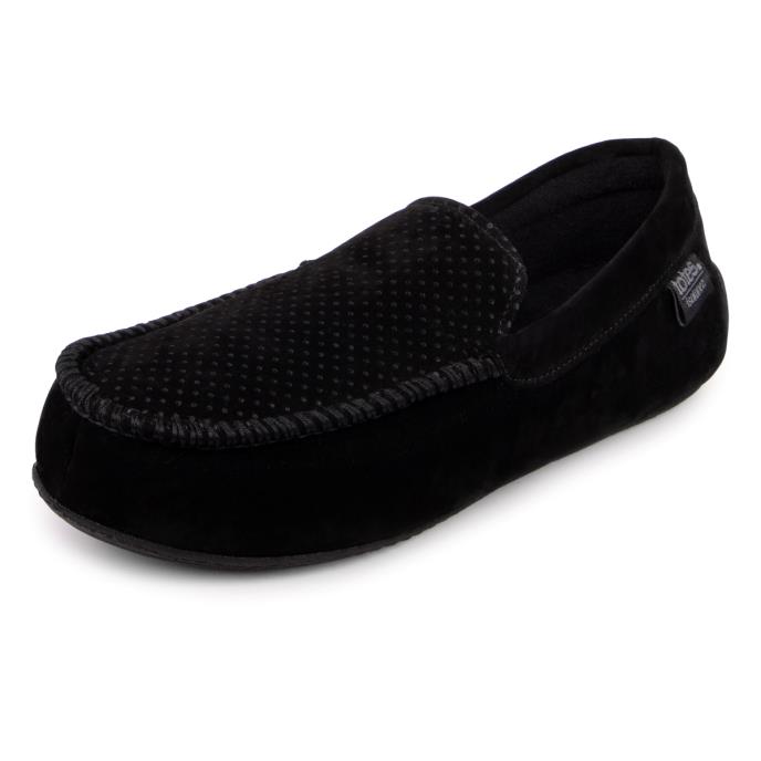 Isotoner Mens Perforated Suedette Moccasin Slipper Black Extra Image 2